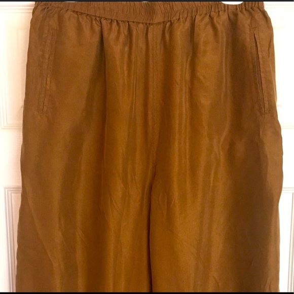 Silk pants wide leg pull on pants harem silk pants rust brown color size L - Picture 2 of 7
